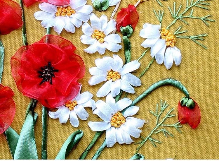 Ribbon Embroidery Kit Blooming Peace Flowers Needlework Craft Kit