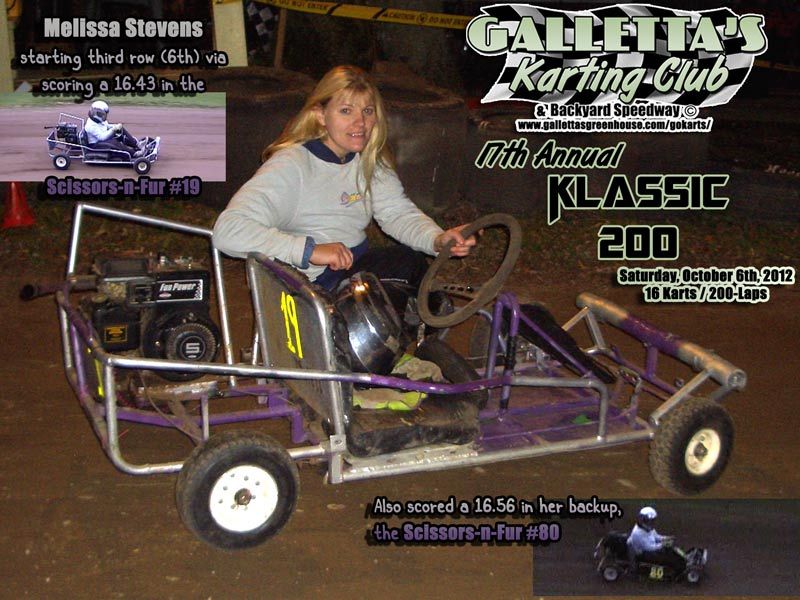 Melissa Stevens before the 17th Annual Oswego 200-Lap Karting Klassic Galletta's Greenhouse Karting Speedway 10/6/2012.