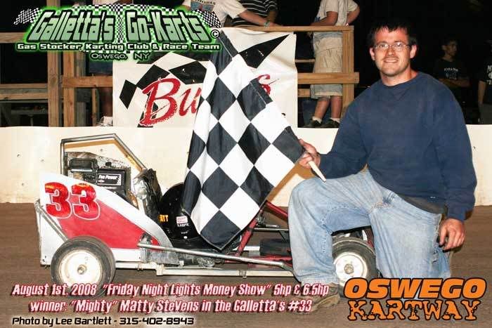 Matt Stevens beats 6.5hp karts in his 5hp kart at Oswego Speedway on August 1st, 2008!