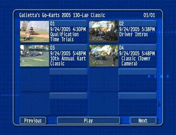 A screenshot from the menu of the DVD of the above race. Contains both CENTER CAMERA angle and TOWER CAMERA angle in their entirety!