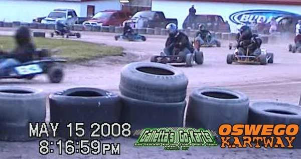 Chris snips Melfi at the line for 3rd on 5/15/2008 at Oswego Kartway.