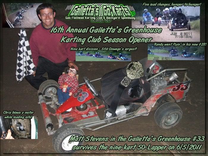 Matt Stevens wins the 16th Annual Galletta's Greenhouse Karting Club Season Opener on 6/5/2011!
