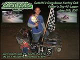 Justin Galletta takes the #7 kart into victory lane at Galletta's Greenhouse Backyard Karting Speedway on 6/19/2011's Father's Day 45!