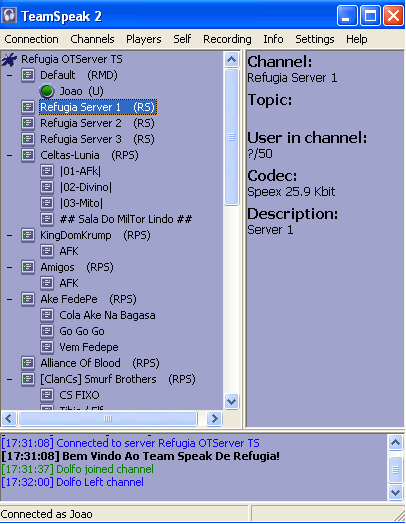Conectado com um servidor de TeamSpeak