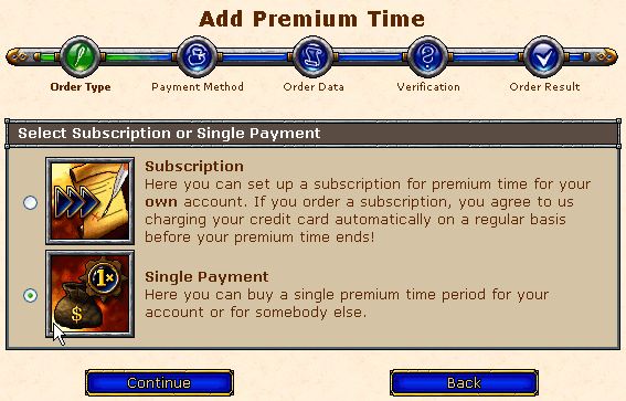 Processo de compra de Premium Time