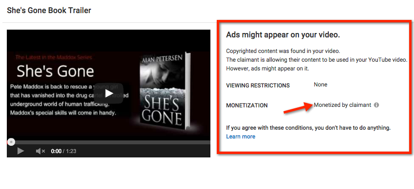 YouTube AdRev Copyright Claim Notice