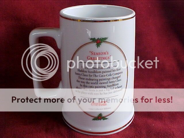 This is a 1996 Collector Edition Seasons Greetings Santa mug. It is 