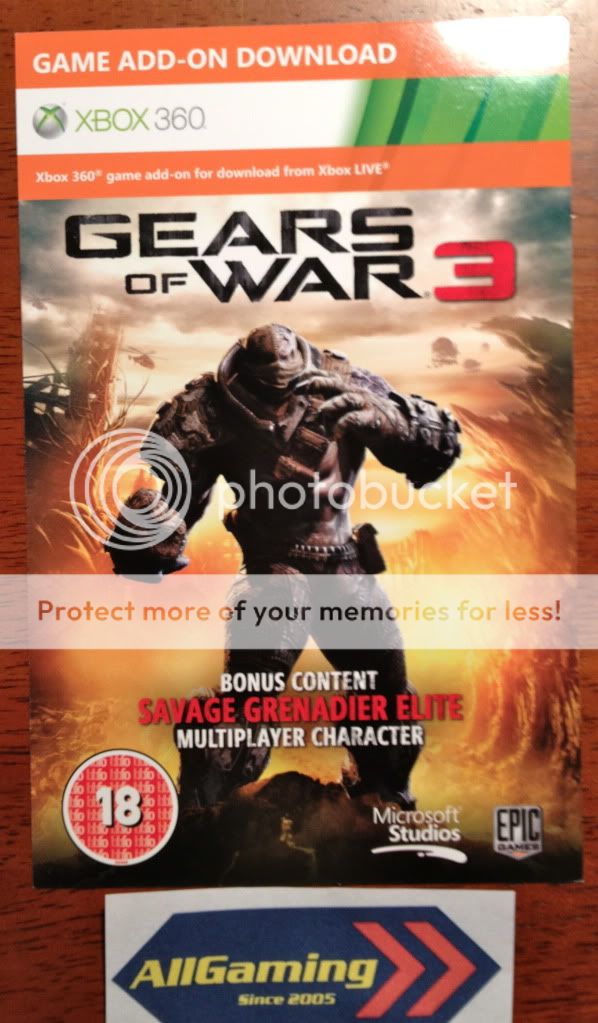   of War 3 Savage Grenadier Elite Card Skin DLC Code for Xbox 360  