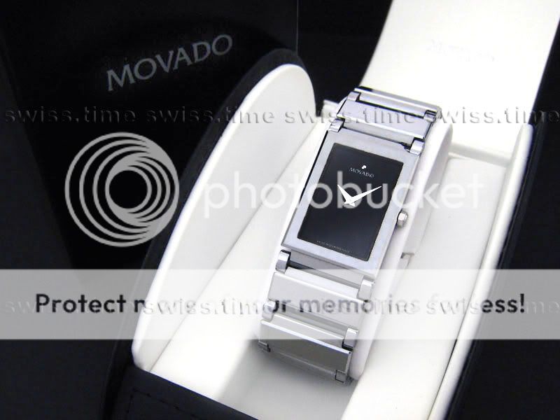Mens Movado VALOR Tungsten Carbide Rectangular Black Dial Swiss Watch 