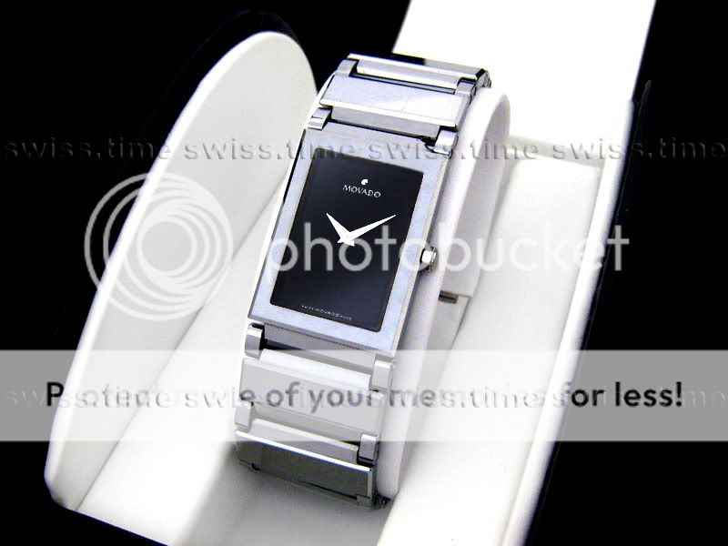 Mens Movado VALOR Tungsten Carbide Rectangular Black Dial Swiss Watch 